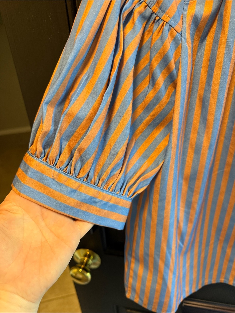 Amazon Women's Striped Popover Blouse in Blue and Orange - Picture 2 of 7